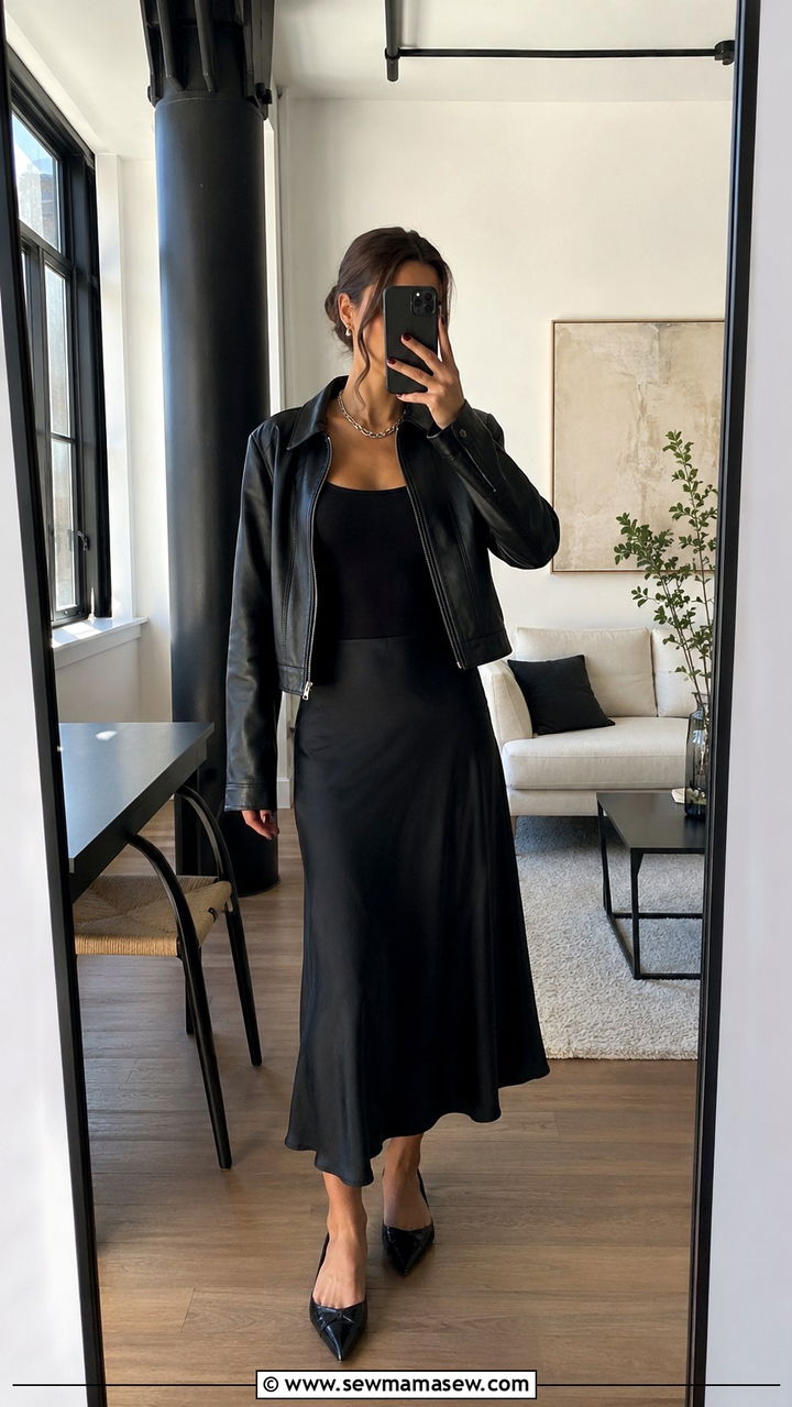 Black Leather Jacket With All Black Layers Spring - 30 How to style a leather jacket in spring