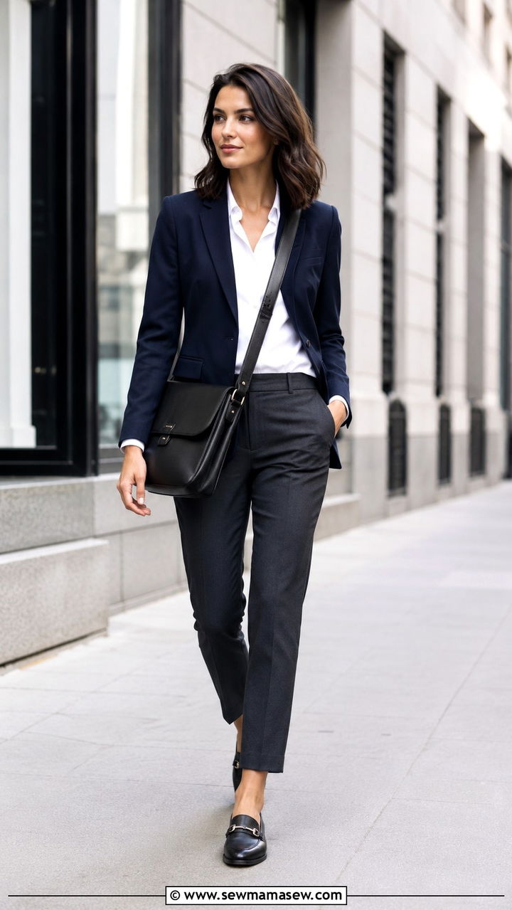 Black Leather Messenger Bag With Blazer And Trousers - 30 Messenger bag outfit ideas