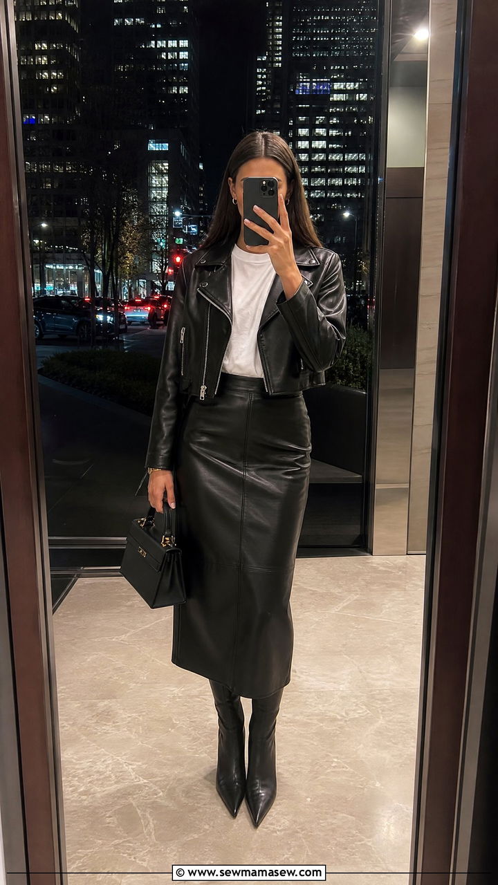 Black Leather Skirt and Leather Jacket Outfit - 25 How to style a leather skirt