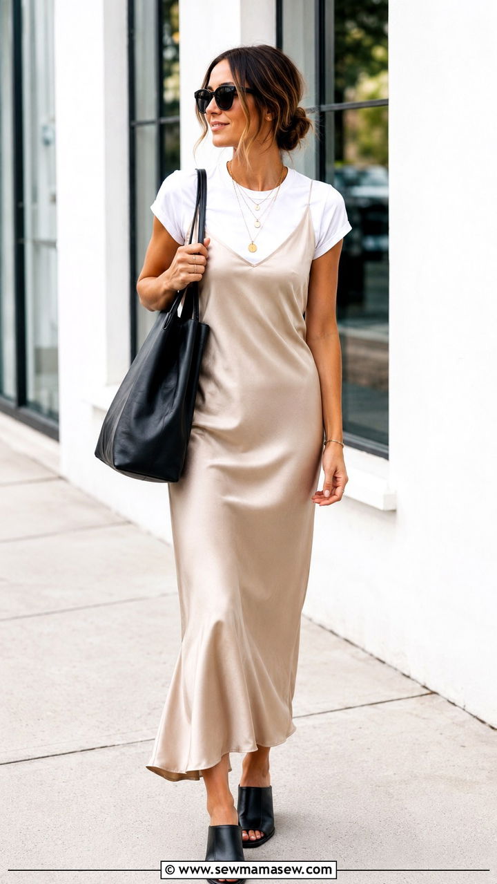 Black Leather Tote With Slip Dress - 20 Tote bag outfit ideas 2026