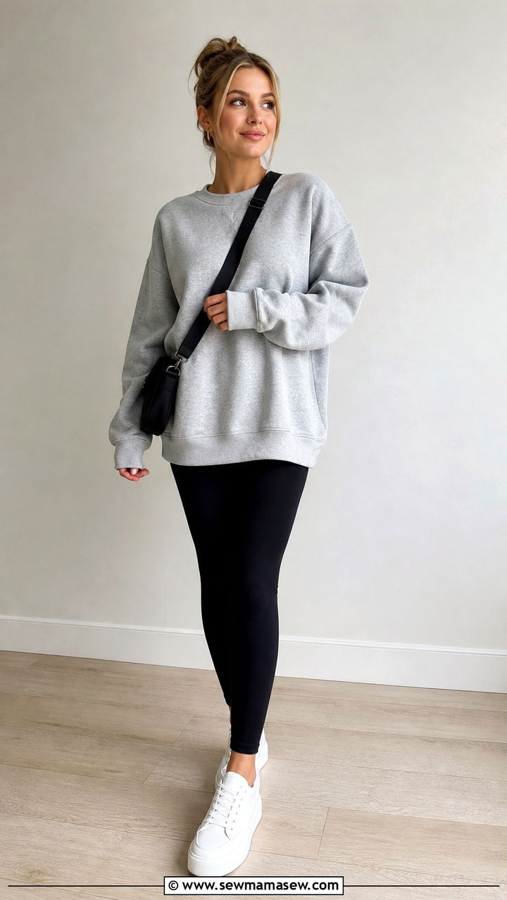 Black Leggings And Oversized Sweatshirt Shopping Outfit - 40 Shopping outfit ideas