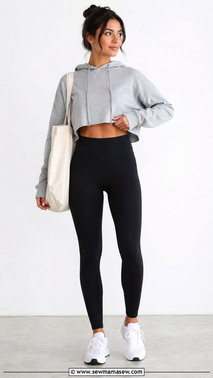 Black Leggings With Cropped Hoodie - 25 Yoga outfit ideas with crop top