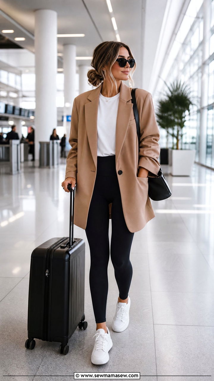 Black Leggings With an Oversized Blazer Outfit - 30 Elegant airport outfit ideas