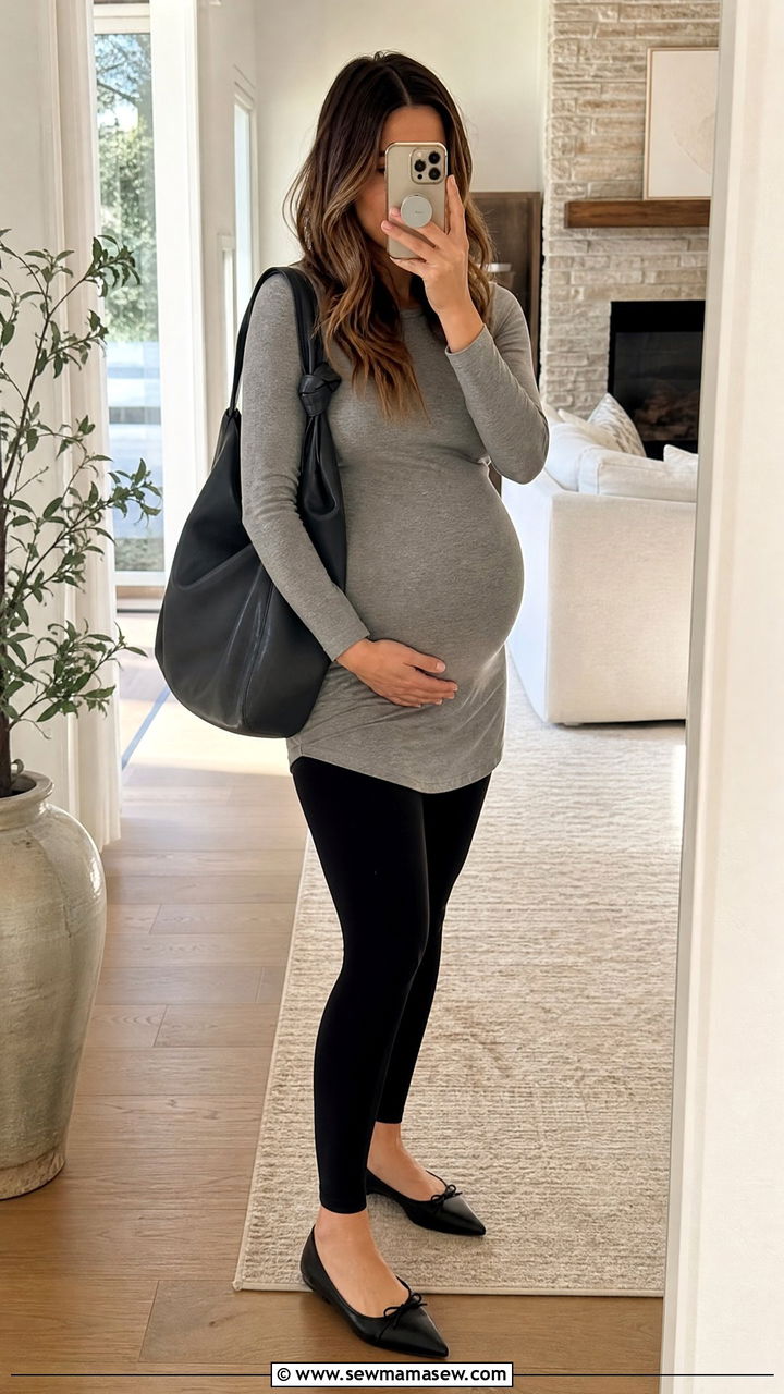 Black Leggings and Long Tunic Top - 25 casual outfits for pregnant women