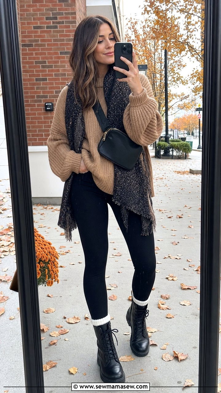 Black Leggings and Oversized Chunky Sweater Outfit - 25 errands outfits Pinterest