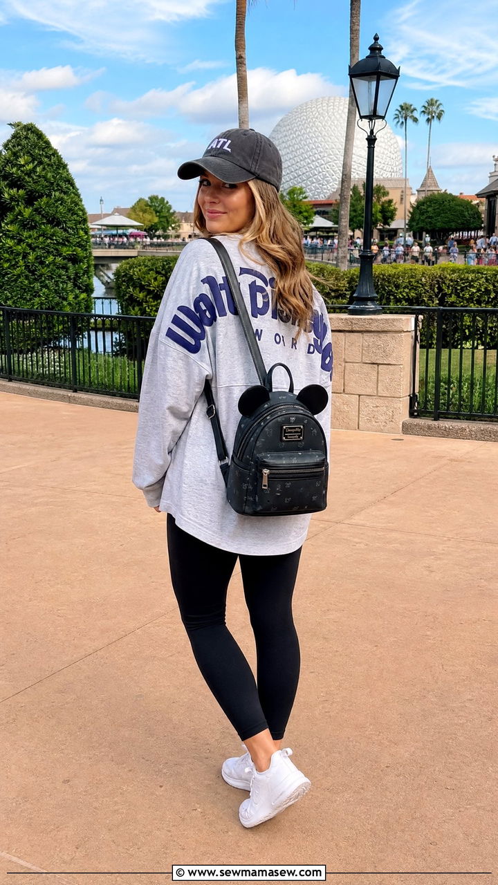 Black Leggings and Oversized Spirit Jersey Outfit - 40 Disneyland outfit ideas