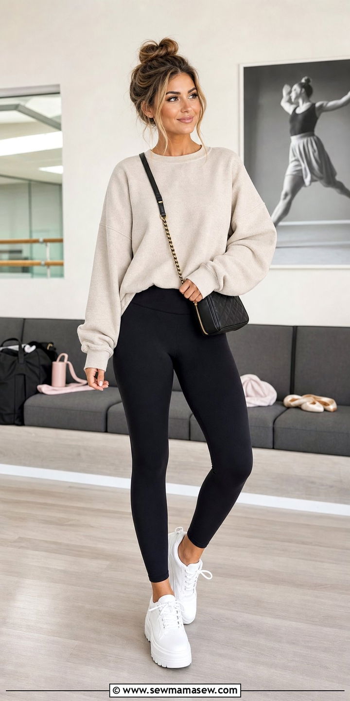 Black Leggings and Oversized Sweater Dance Mom Outfit - 25 Dance mom outfit ideas
