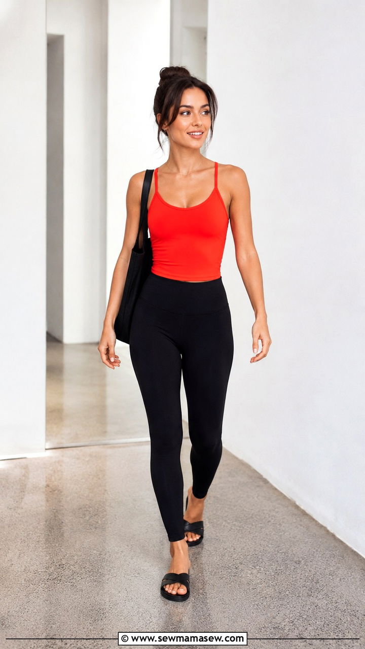 Black Leggings and a Bright Tank Top Petite Yoga Outfit - 25 Yoga outfit ideas petite