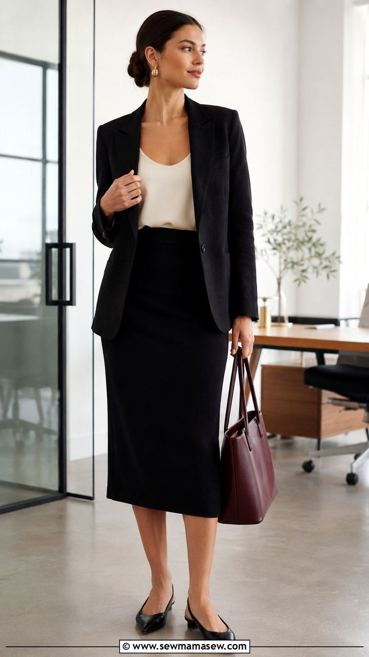Black Linen Blazer With Pencil Midi Skirt Outfit - 30 Linen blazer outfit ideas with a skirt