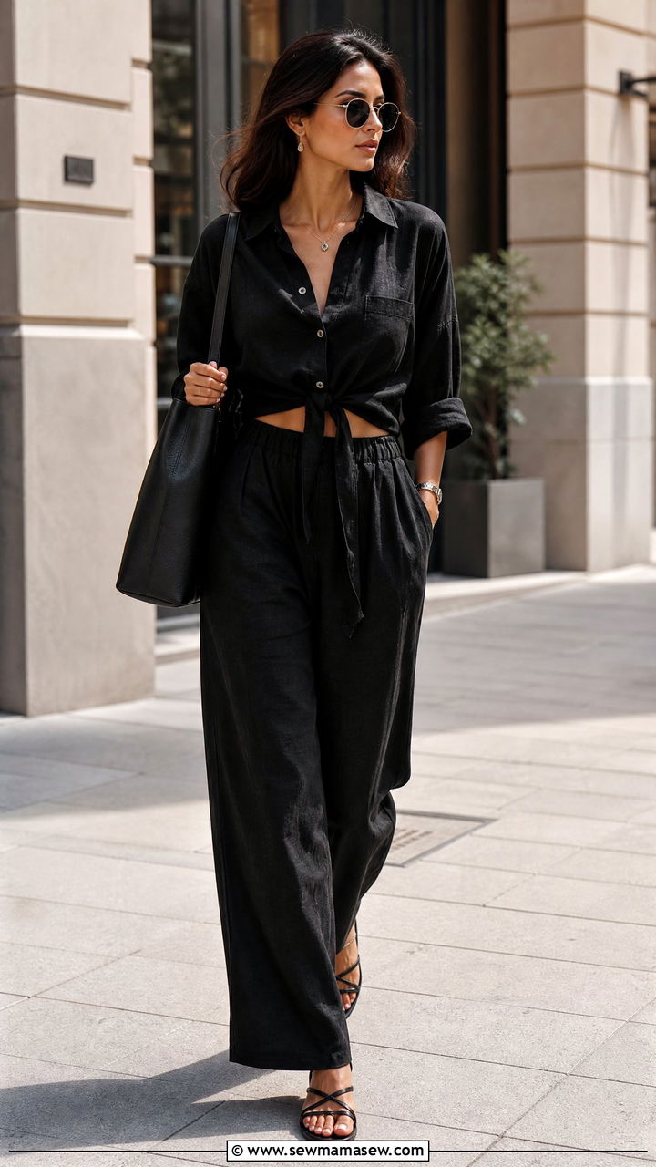 Black Linen Pants Matching Set Outfit - 35 linen pants outfits ideas