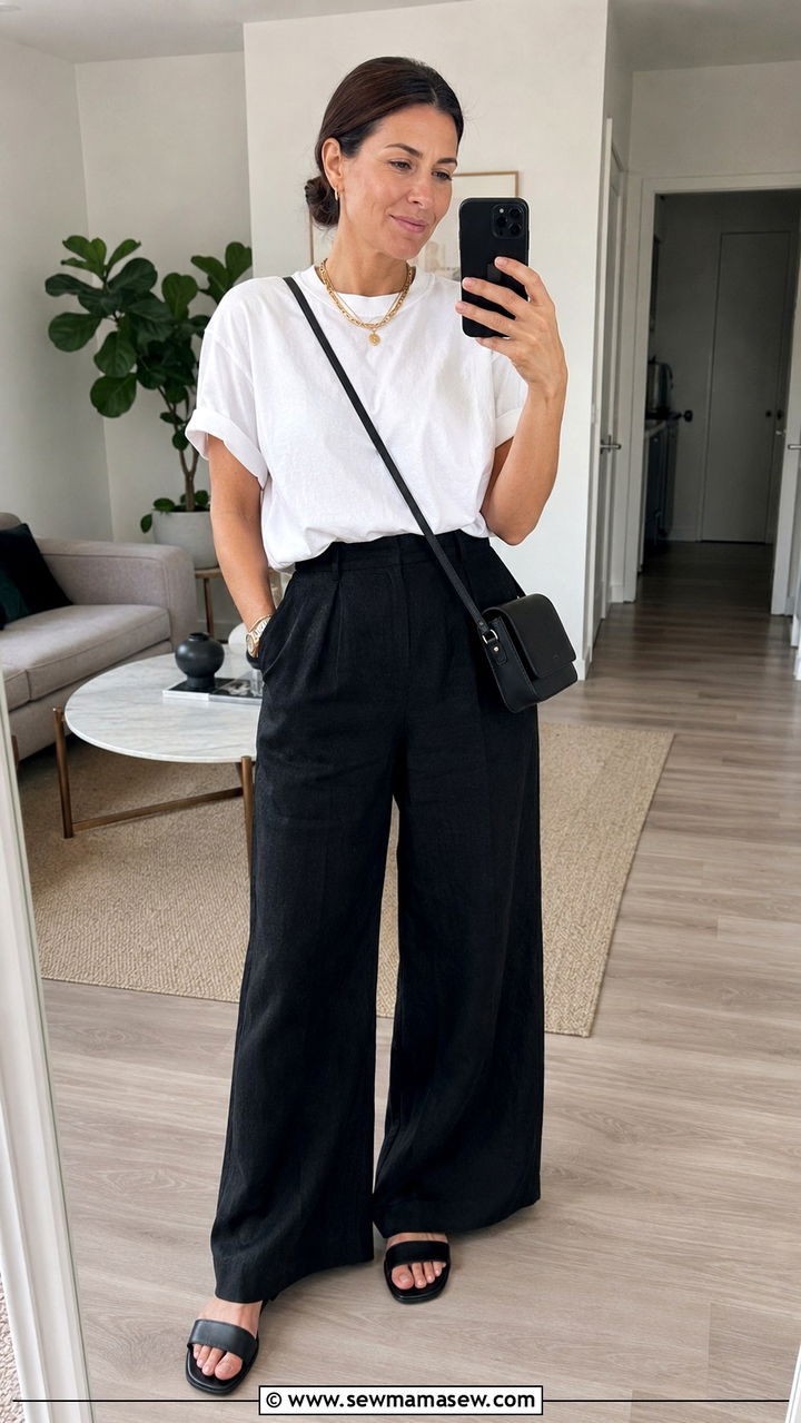 Black Linen Pants Outfit With White Tee - 30 linen pants outfits for women over 40