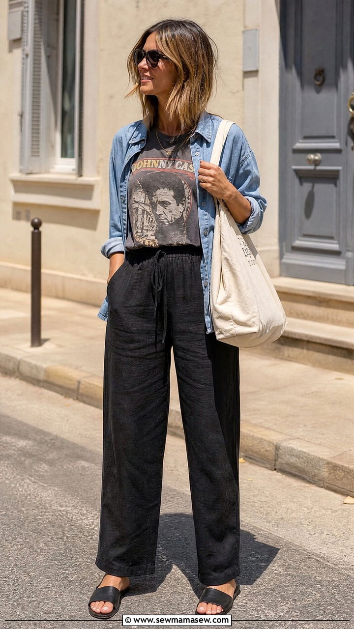 Black Linen Pants With A Graphic Tee - 25 How to style linen pants in spring