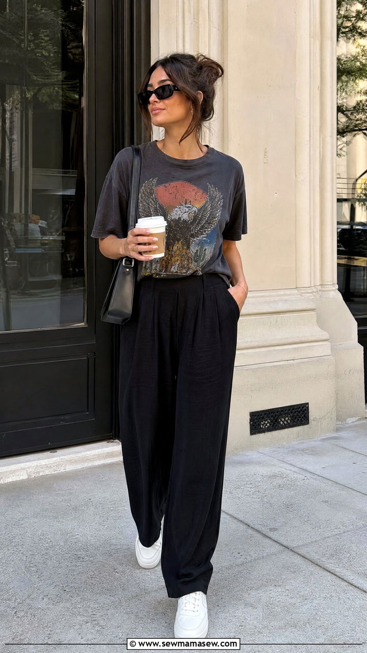 Black Linen Trousers With Graphic Tee Outfit - 25 linen pants outfits aesthetic