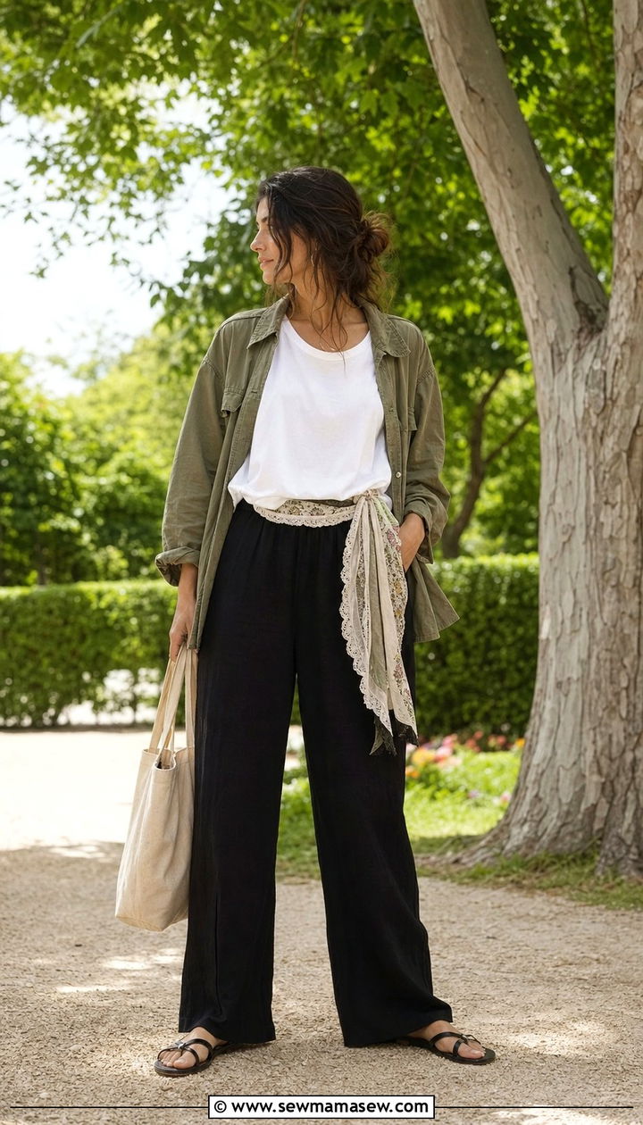Black Linen Trousers with Lightweight Jacket and Sandals Outfit - 25 spring outfits 2026 women for women