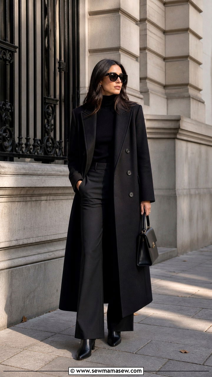 Black Long Coat with Turtleneck Outfit - 40 Black outfit ideas
