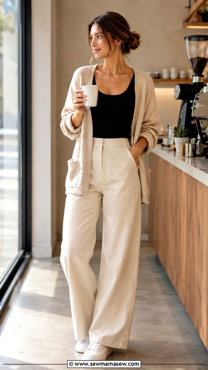 Black Long Sleeve Henley with Cargo Pants and Adidas Sambas - 30 Spring outfit ideas for barista