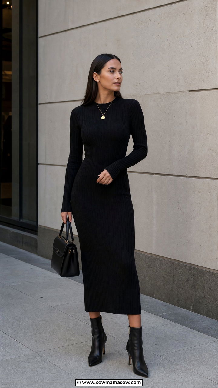 Black Long Sleeve Knit Dress - 30 clean girl outfits inspo