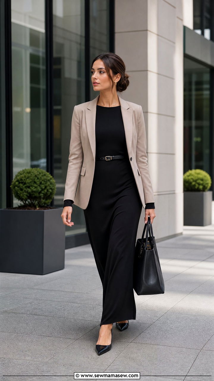Black Maxi Dress With Blazer - 30 Modest outfit ideas with maxi dress