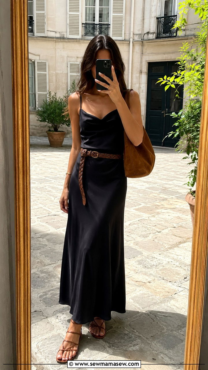 Black Maxi Dress With Brown Accessories - 30 cute Paris outfits