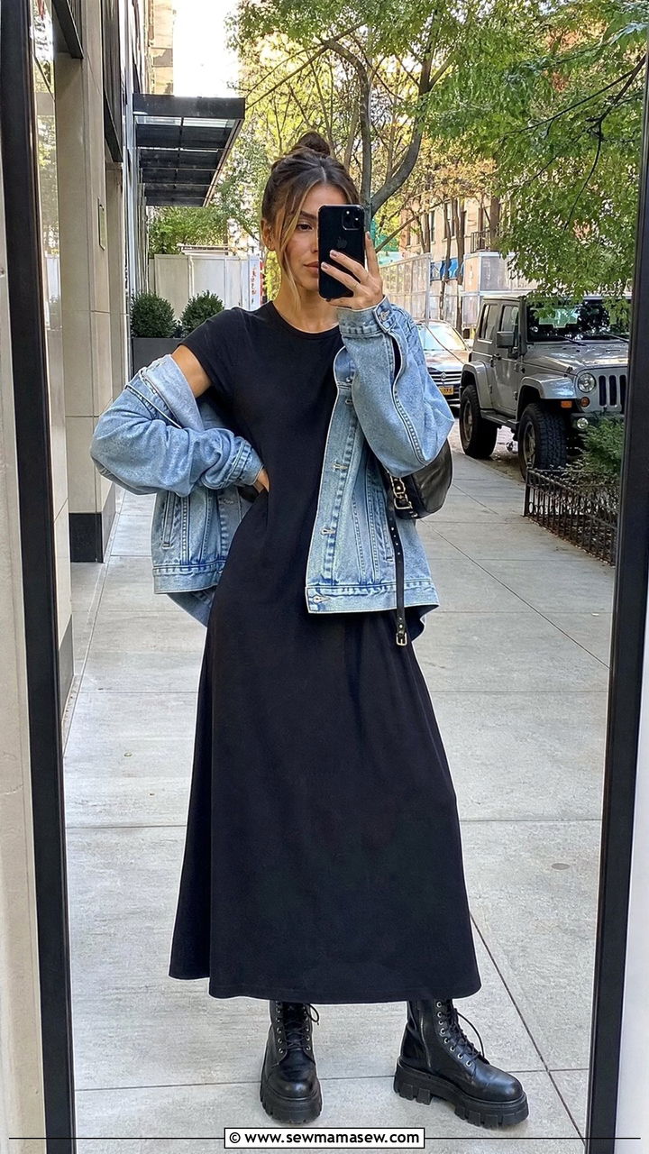 Black Maxi Dress With Combat Boots - 30 Maxi dress outfit ideas with boots