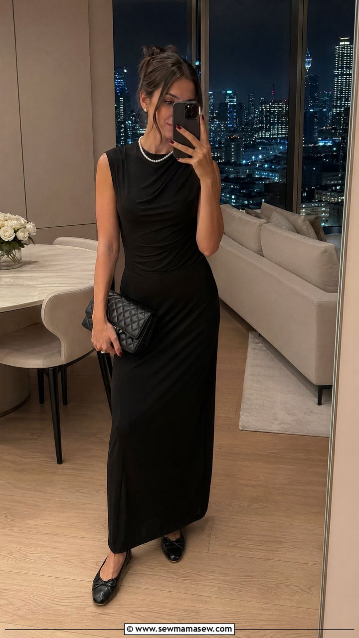 Black Maxi Dress With Flat Ballet Shoes - 35 Elegant summer outfits