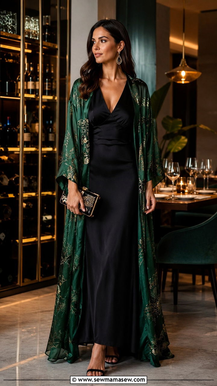 Black Maxi Dress With Silk Kimono - 30 Maxi dress with a kimono outfit ideas