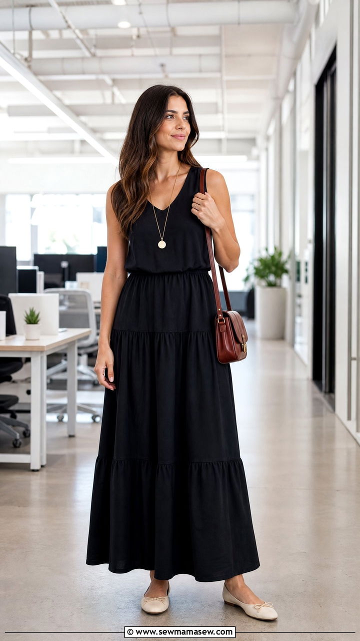 Black Maxi Dress and Ballet Flats - 30 Summer capsule wardrobe for work