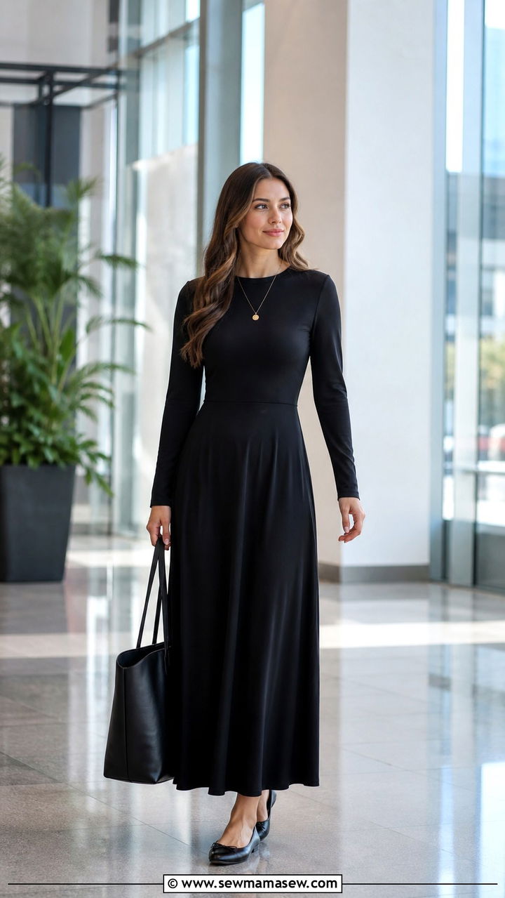 Black Maxi Dress with Ballet Flats - 40 Corporate outfit ideas