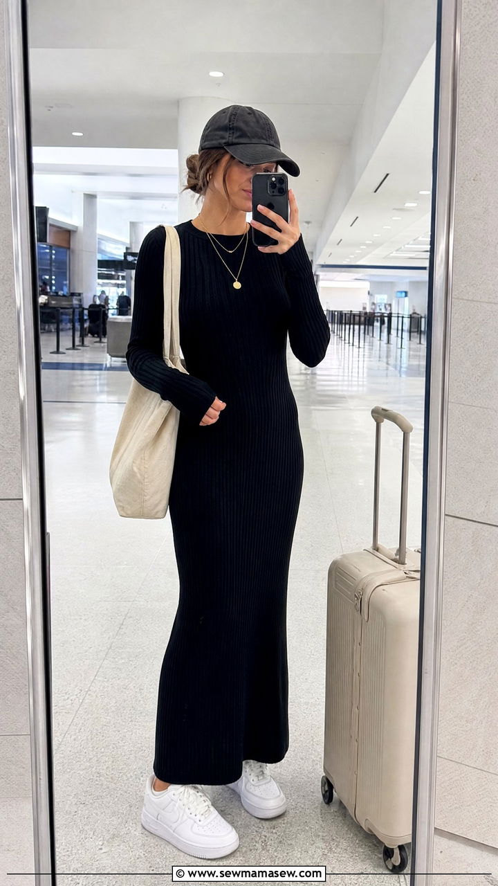 Black Maxi Dress with Sneakers Outfit - 35 maxi dress outfits inspo