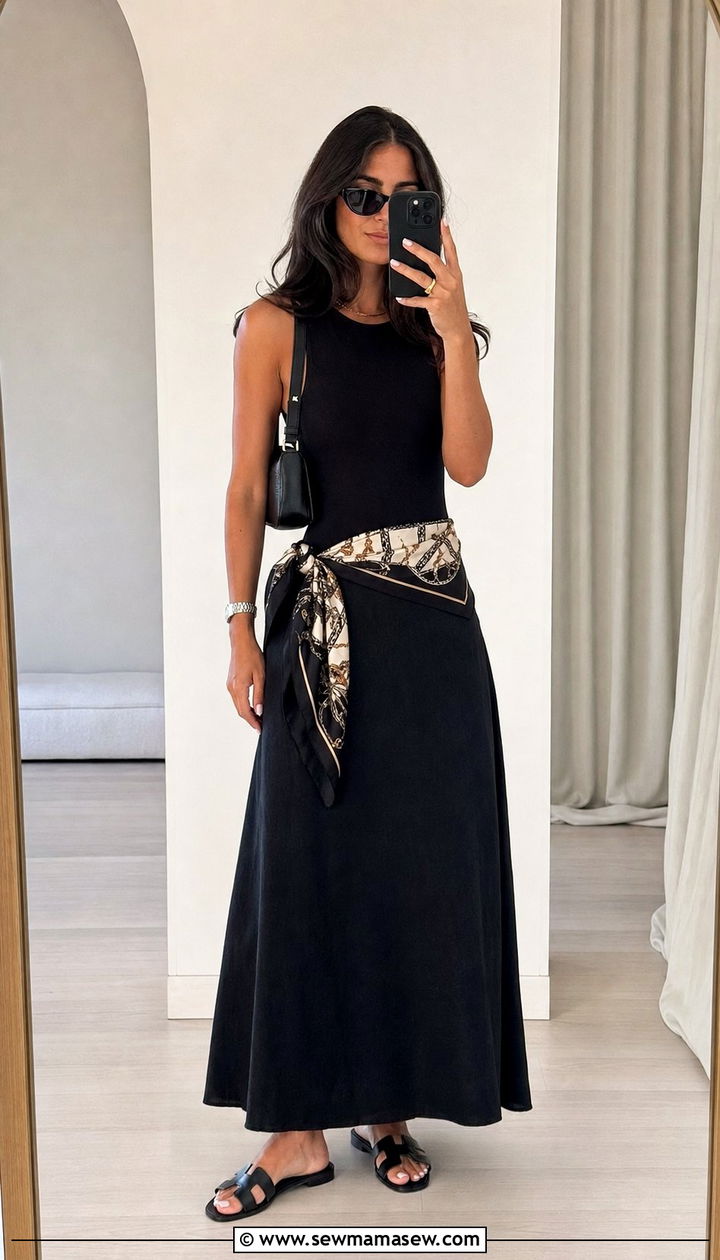 Black Maxi Skirt With Bodysuit And Sandals - 25 summer maxi skirt outfit ideas
