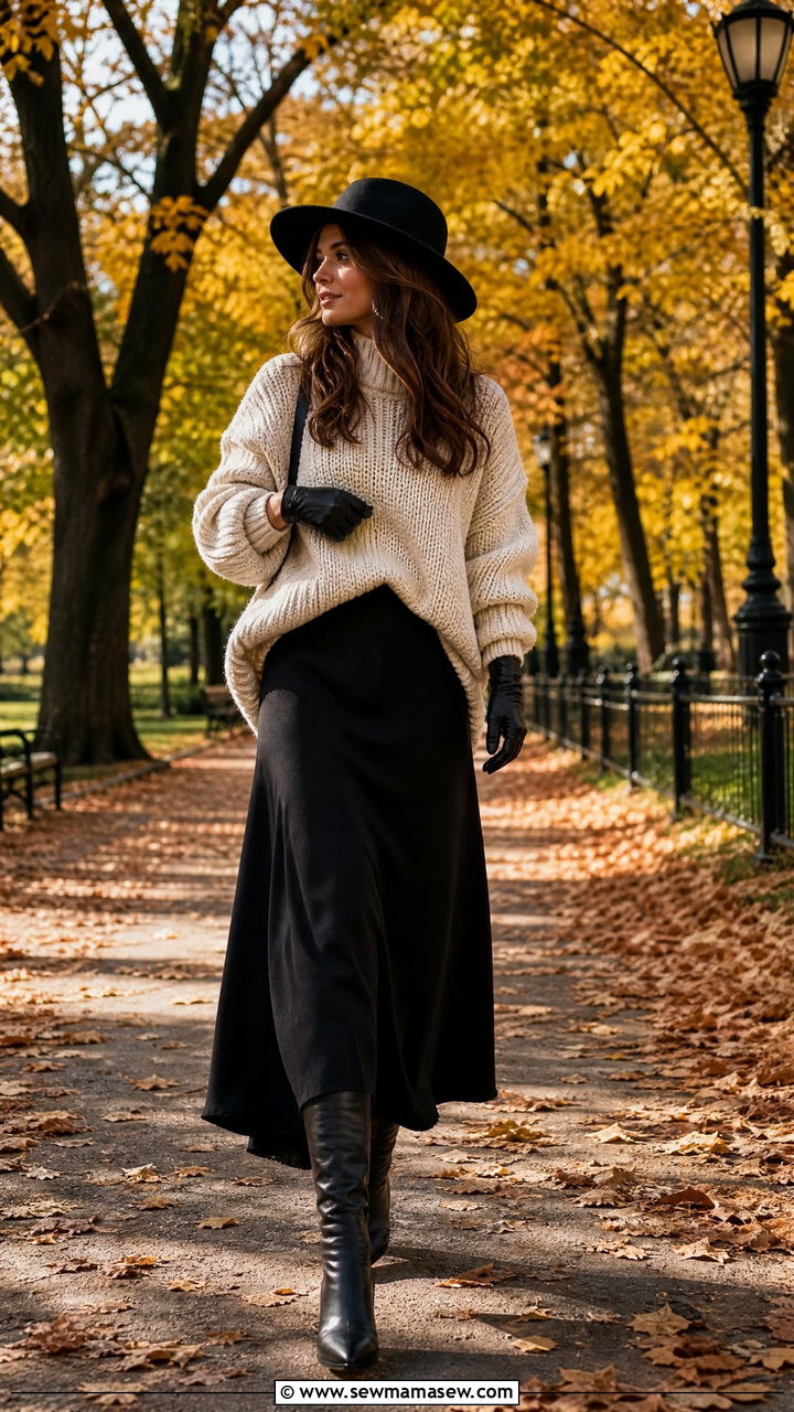 Black Maxi Skirt With Chunky Sweater - 35 maxi skirt outfits inspo