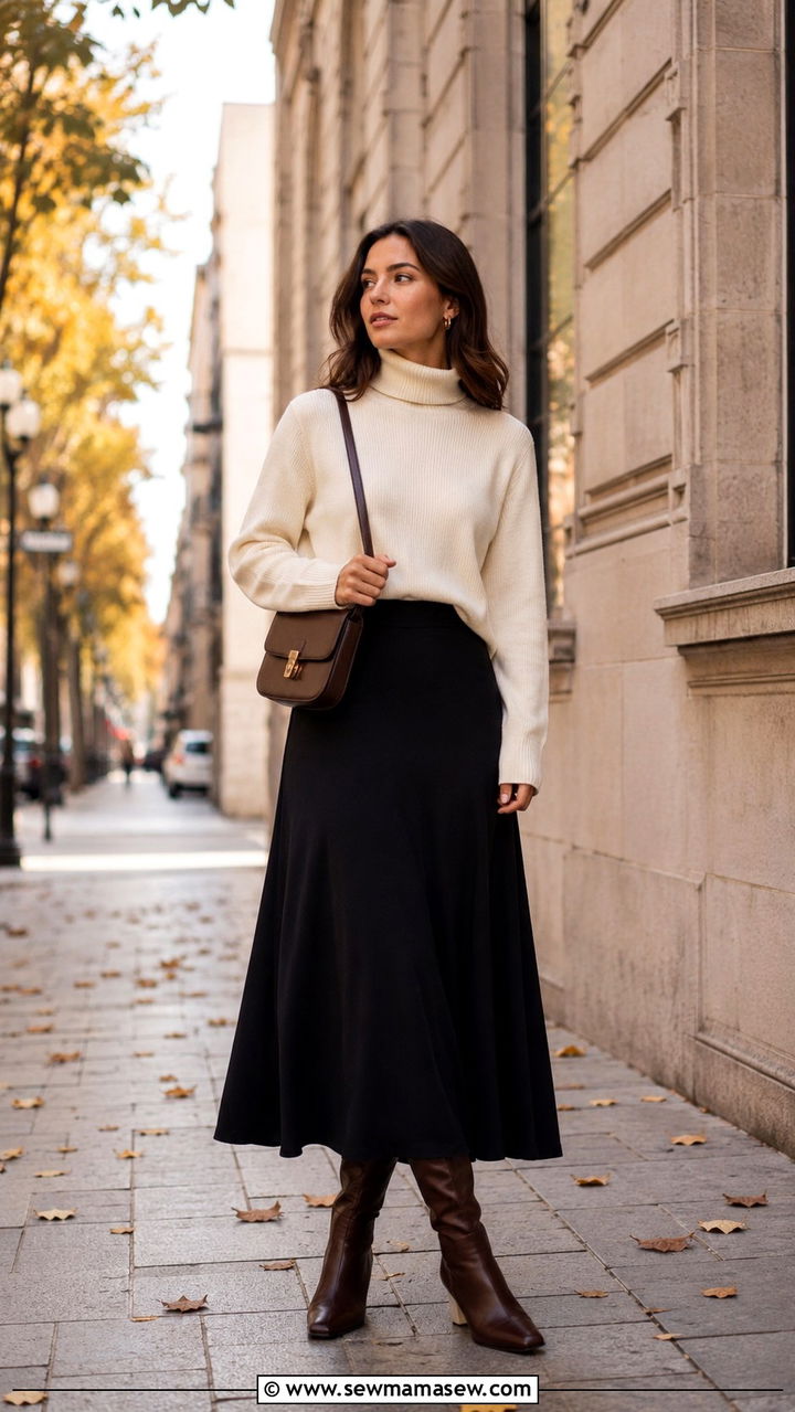Black Maxi Skirt With Roll Neck - 30 Modest outfit ideas with long skirt