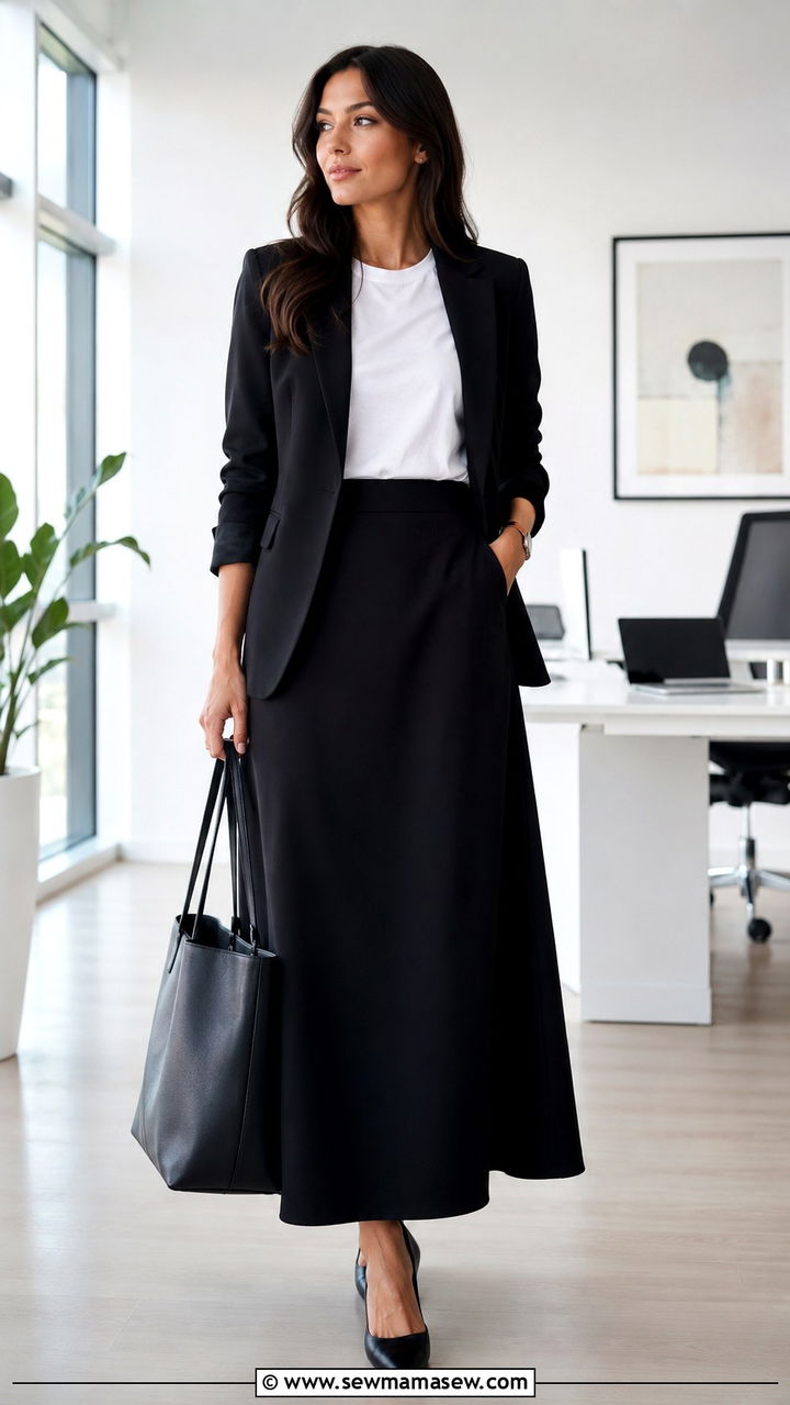 Black Maxi Skirt With Tailored Blazer - 30 Maxi skirt outfit ideas for work