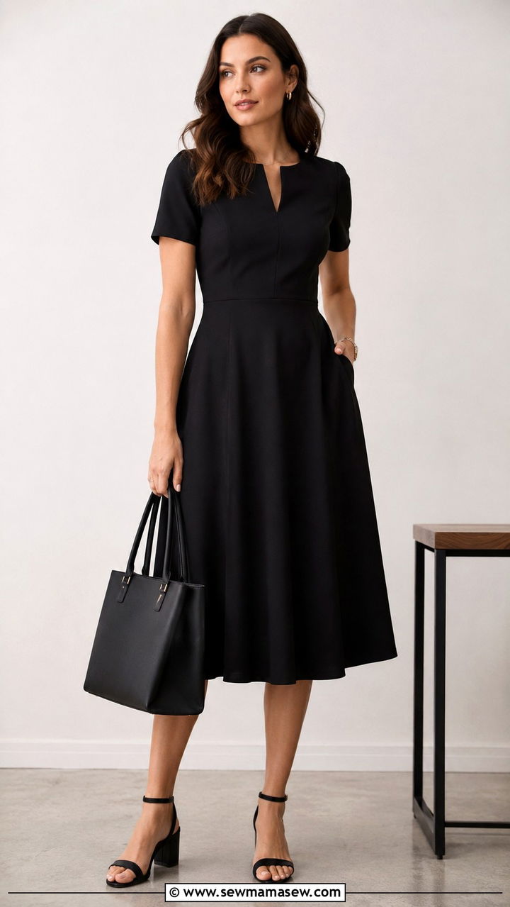 Black Midi Dress With Block Heel Sandals - 30 Midi dress with sandals outfit ideas