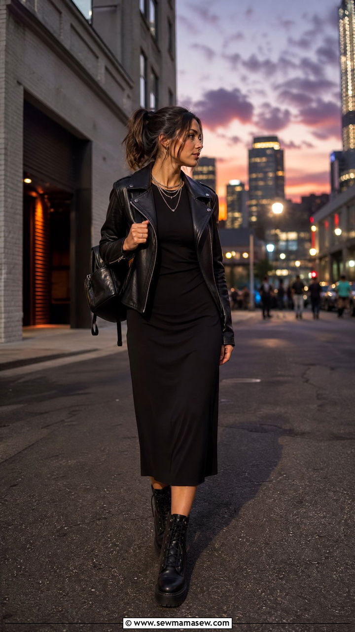 Black Midi Dress With Combat Boots - 35 How to style a midi dress