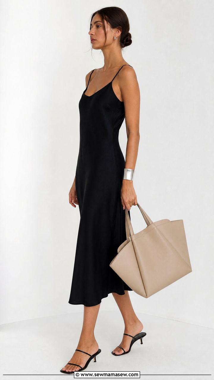 Black Midi Dress With Minimal Accessories - 30 classy minimalist outfit ideas