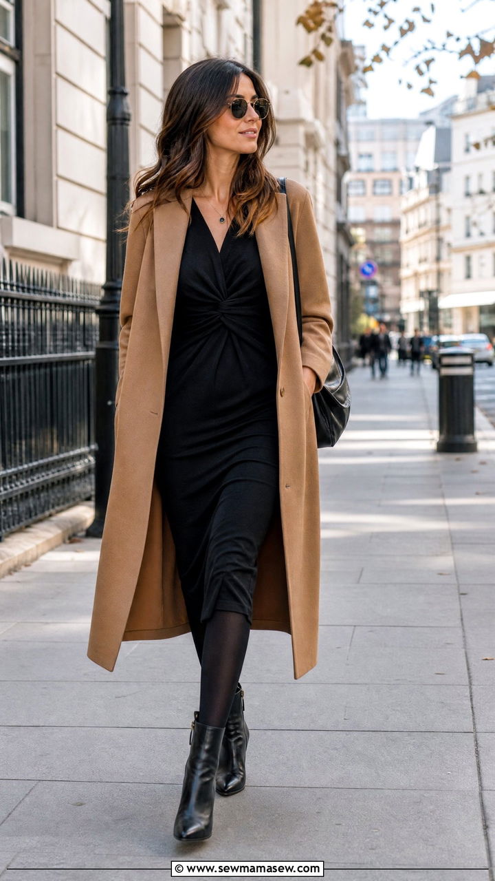 Black Midi Dress With Opaque Tights And Ankle Boots - 30 Midi dress outfit ideas with tights