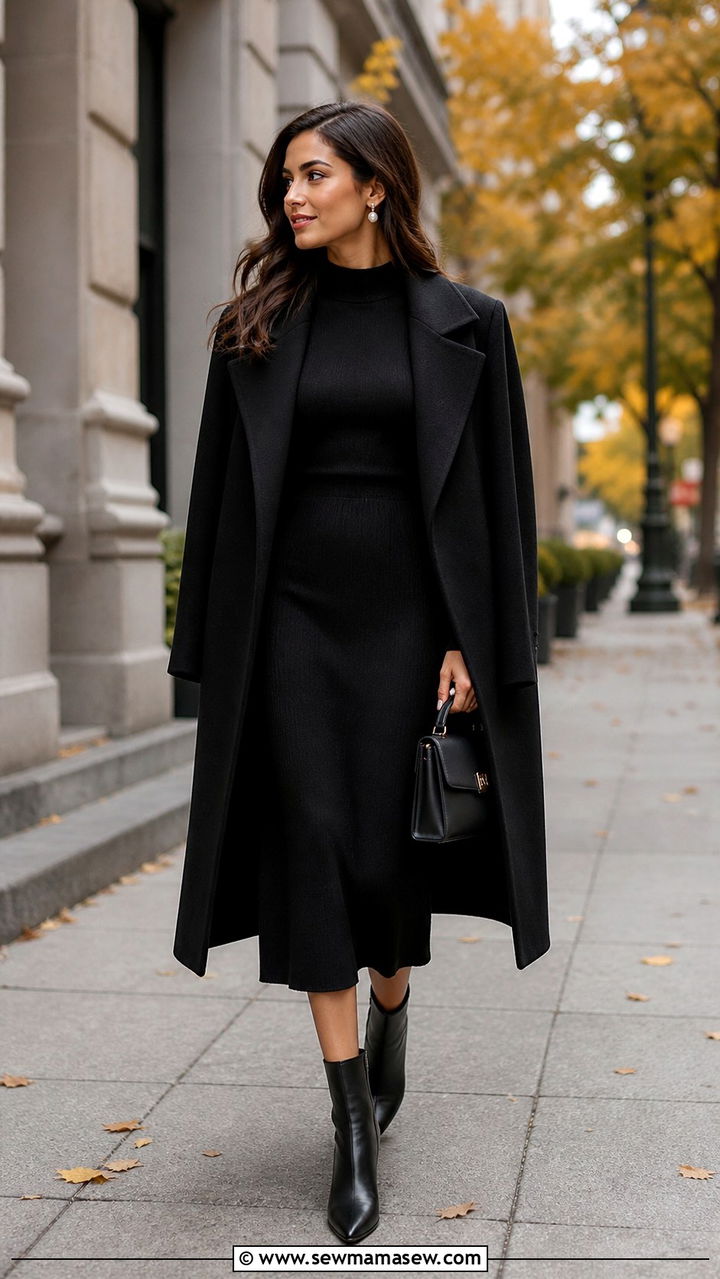Black Midi Dress and Ankle Boots - 40 Minimalist outfit ideas