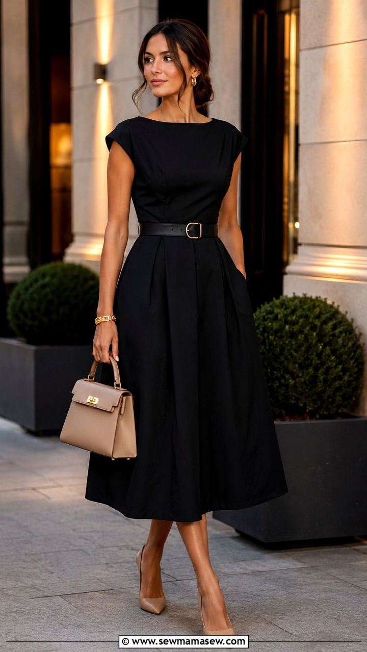 Black Midi Dress and Nude Pumps Outfit - 20 May outfit ideas 2026