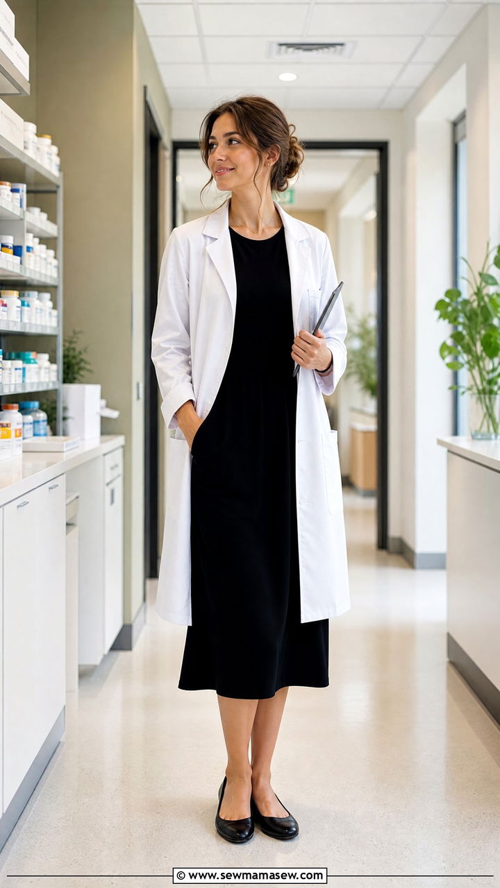 Black Midi Dress with Ballet Flats Pharmacist Outfit - 25 Pharmacist outfit ideas