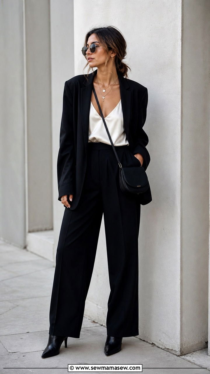 Black Monochrome Baggy Suit With Pointed Ankle Boots - 20 Baggy suit outfit ideas 2026