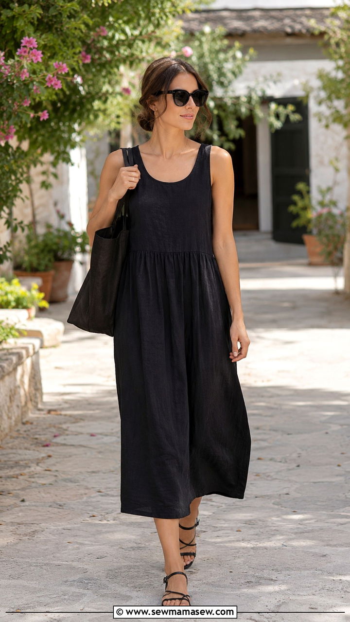 Black Monochrome Summer Outfit With Sleeveless Dress - 30 Monochromatic black outfits