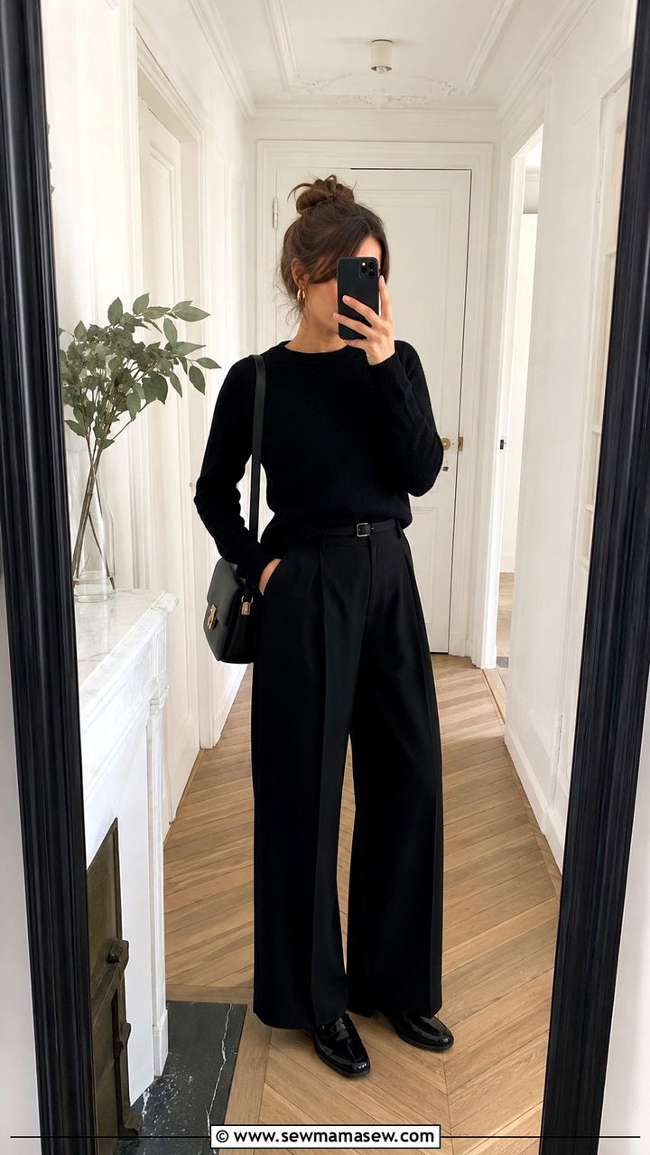 Black Monochrome Total Look French Girl Outfit - 20 French girl outfit ideas Camille Rowe