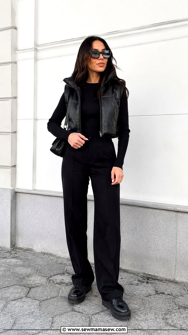 Black Monochrome With Leather Accents And Platform Sneakers - 30 casual edgy outfits