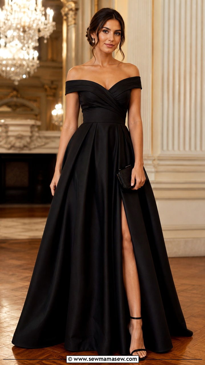 Black Off Shoulder Evening Gown - 40 Black outfit ideas