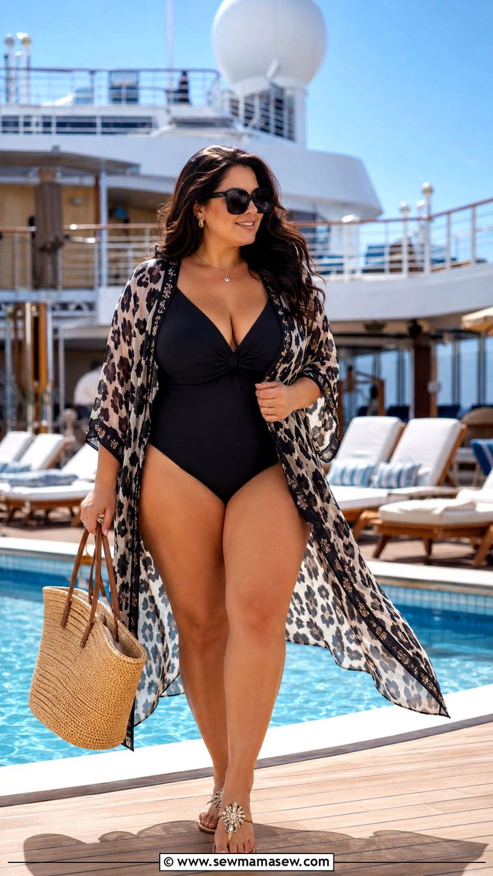 Black One Piece Swimsuit with Sheer Cover Up - 30 chic cruise outfits for women