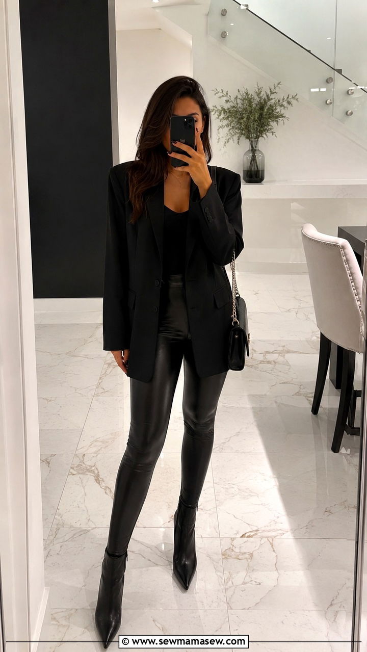 Black Oversized Blazer With Black Leggings - 30 How to style an oversized blazer