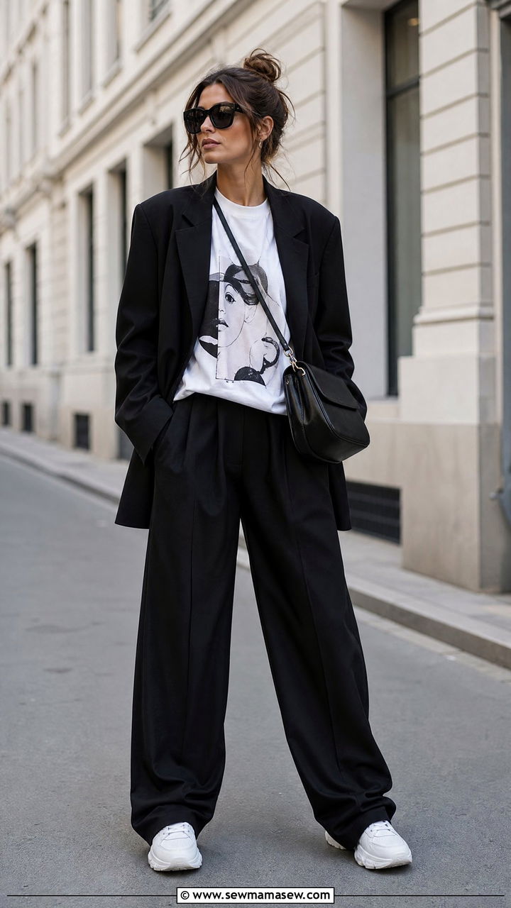 Black Oversized Glamoratti Suit with Sneakers - 30 Glamoratti outfit ideas
