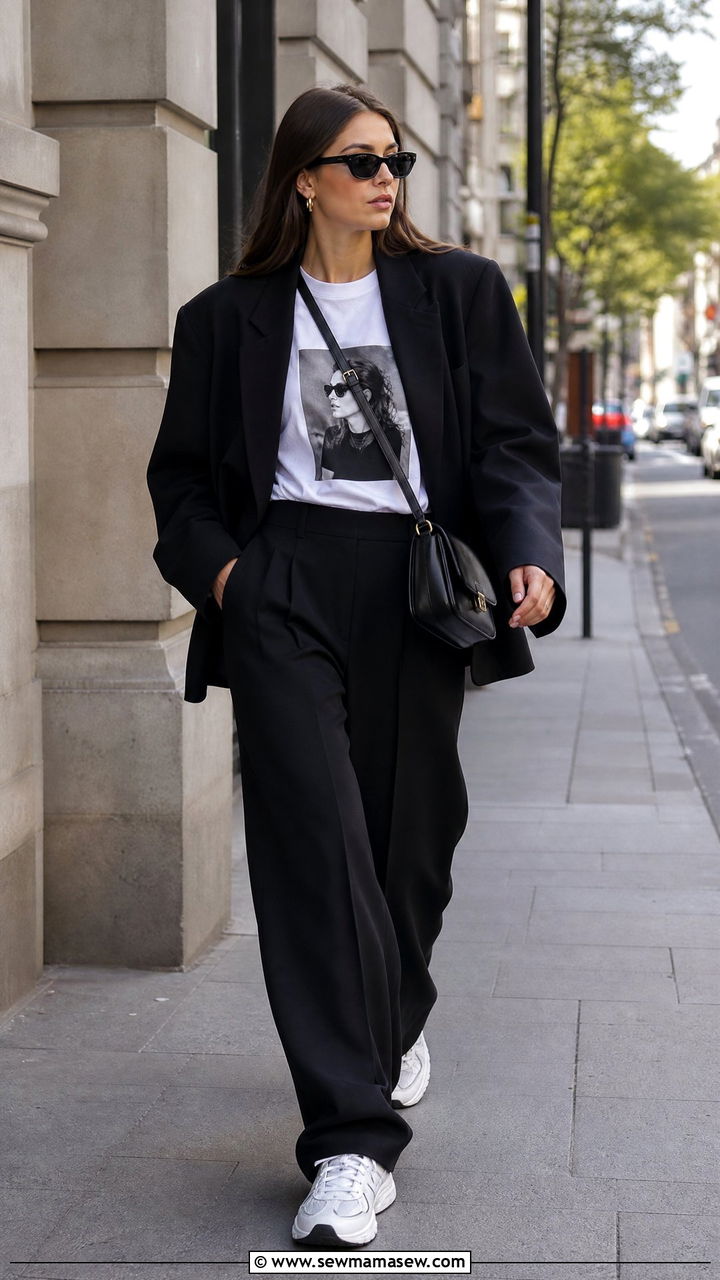 Black Oversized Suit With Graphic Tee Outfit - 35 glamoratti outfits for women