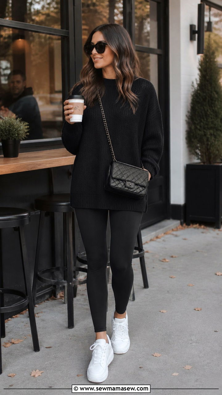 Black Oversized Sweater with Leggings Outfit - 40 Black outfit ideas